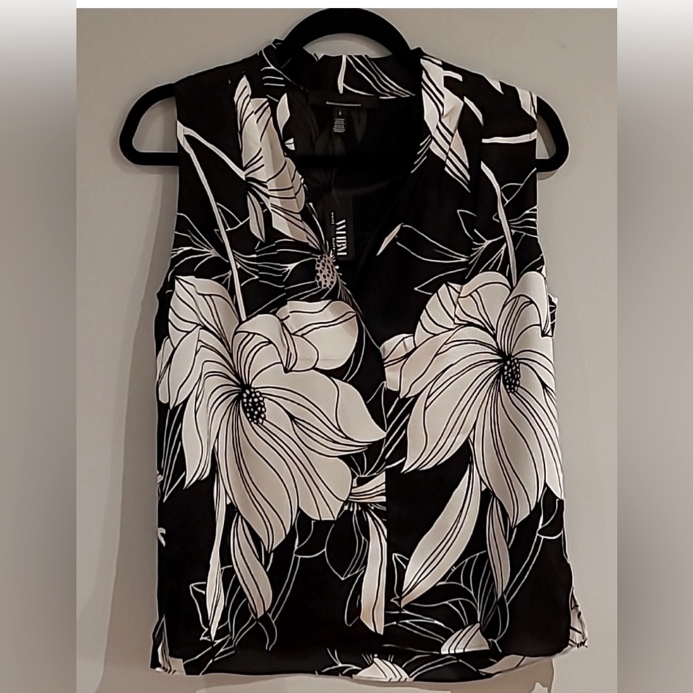White House Black Market sleeveless Blouse size S black white floral - Picture 3 of 13
